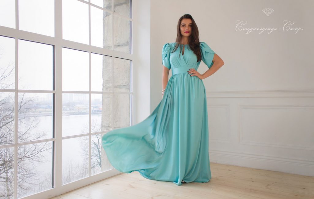 Монако Шелковистое платье, мятного цвета